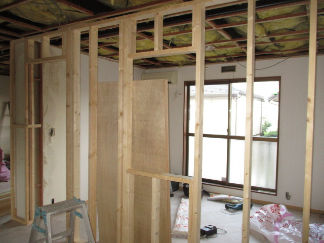 無垢材リフォーム施工中